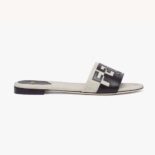 Fendi Women Signature Canvas and Black Leather Slides