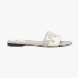 Fendi Women Signature Canvas and White Leather Slides