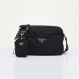 Prada Men Re-Nylon Shoulder Bag with the Enameled Metal Triangle Logo-Black