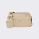 Prada Men Re-Nylon Shoulder Bag with the Enameled Metal Triangle Logo-Sandy