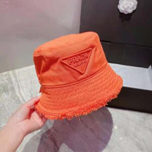 Prada Women Drill Bucket Hat-Orange