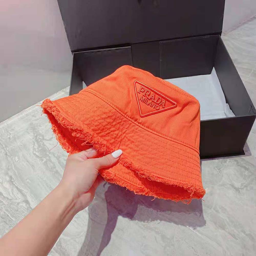 Prada Women Drill Bucket Hat-Orange