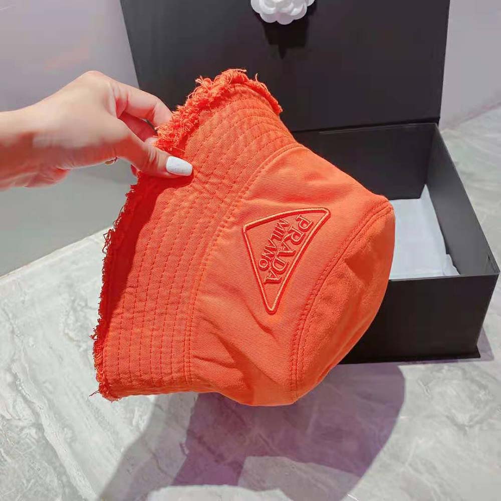 Prada Women Drill Bucket Hat-Orange