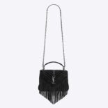 Saint Laurent YSL Women College Medium Chain Bag in Light Suede with Fringes-Black