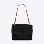 Saint Laurent YSL Women Niki Medium Chain Bag in Raffia and Leather-Black