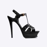 Saint Laurent YSL Women Tribute Platform Sandals in Patent Leather-Black