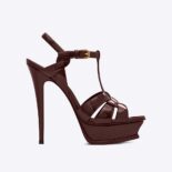 Saint Laurent YSL Women Tribute Platform Sandals in Patent Leather-Maroon