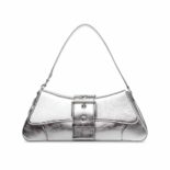 Balenciaga Women Lindsay Large Shoulder Bag Pleated Mirror Effect-Silver