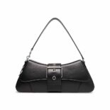 Balenciaga Women Lindsay Large Shoulder Bag in Black Shiny Smooth Calfskin