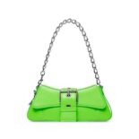 Balenciaga Women Lindsay Small Shoulder Bag With Strap in Bright Green Shiny Smooth Calfskin