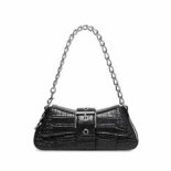 Balenciaga Women Lindsay Small Shoulder Bag with Strap Crocodile Embossed-Black