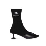 Balenciaga Women Sock 50mm Bootie in Black Smooth Calfskin and Black Recycled Knit