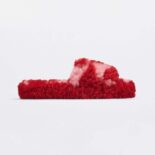 Bottega Veneta Women Resort Teddy Hand-stitched Wavy Triangle Intarsia Shearling Slides-Red