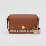 Burberry Women Vintage Check and Leather Note Crossbody Bag-Brown