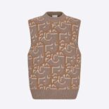 Dior Men Oversized Cactus Jack Dior Sleeveless Sweater Beige and Brown Cashmere Jacquard