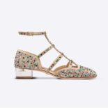 Dior Women Arty Ballerina Flat Gold-Tone Cotton Embroidered with Metallic Thread and Multicolor Square Strass