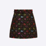 Dior Women Belted Short Skirt Black Wool and Silk Jacquard with Multicolor Dior Pixel Zodiac Motif