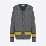 Dior Women Cardigan with Sailor Collar Gray and Yellow Wool and Cashmere with Signature on the Back