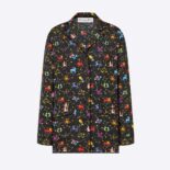 Dior Women Chez Moi Shirt Black Silk Twill with Multicolor Dior Pixel Zodiac Motif