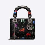 Dior Women Mini Lady Dior Bag Black Calfskin with Multicolor Dior Pixel Zodiac Print