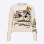 Dior Women Sweater Ecru Cashmere with Multicolor Dior Jardin D Hiver Motif