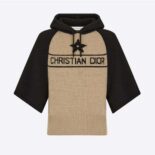 Dior Women Three-Quarter Sleeve Hooded Sweater Hazelnut and Black Cashmere with Signature