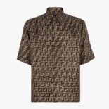 Fendi Women Brown Silk Shirt with Italian-Style Collar and Short Sleeves