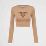 Prada Women Cropped Silk Sweater with Logo