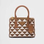 Prada Women Galleria Embroidered Jacquard Fabric Micro-Bag-Brown