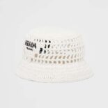 Prada Women Raffia Bucket Hat-White