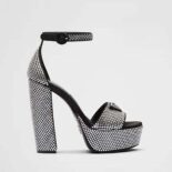 Prada Women Satin Platform Sandals with Crystals-Black