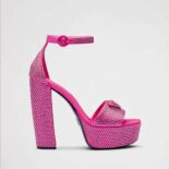 Prada Women Satin Platform Sandals with Crystals-Pink