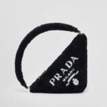 Prada Women Terrycloth Pouch with Embroidered Lettering Logo-Black