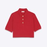 Saint Laurent YSL Women Cropped Polo Shirt in Cotton Piqué-Red