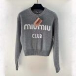 Miu Miu Women Cashmere Sweater with Intarsia Logo-Silver