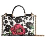 Dolce Gabbana D&G Women Medium Black White Red Rose Bag Calfskin Leather