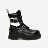 Alexander Mcqueen Women Rave Buckle Boot in Black/Silver