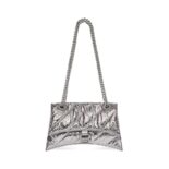 Balenciaga Women Crush Small Chain Bag Metallized Quilted in Silver