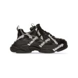 Balenciaga Women Triple S Logotype Sneaker in Black and White Technical Material