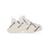 Balenciaga Women Triple S Logotype Sneaker in White and Black Technical Material