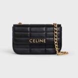 Celine Women Chain Shoulder Bag Matelasse Monochrome Celine in Quilted Goatskin-Gold