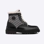 Dior Men Dior Explorer Ankle Boot Black Smooth Calfskin and Beige and Black Dior Oblique Jacquard