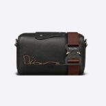 Dior Men Lingot 22 Cactus Jack Dior Bag Black Grained Calfskin with Embroidered Signature