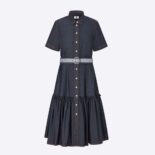 Dior Women Denim Couture Shirt Dress Blue Raw Cotton Denim