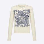 Dior Women Sweater Ecru Cashmere Knit with Blue Dior Sevilla Star Motif