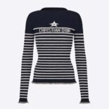 Dior Women Sweater Navy Blue and White Cotton Ribbed Knit with Signature