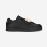 Dolce Gabbana D&G Unisex Calfskin Portofino Sneakers with Branded Tag-Black