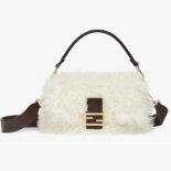 Fendi Women Baguette White Mohair Wool Bag