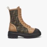 Fendi Women Domino Beige Leather Biker Boots