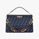 Fendi Women Fendi O’Lock Zipper Dark Blue Tapestry Fabric Bag